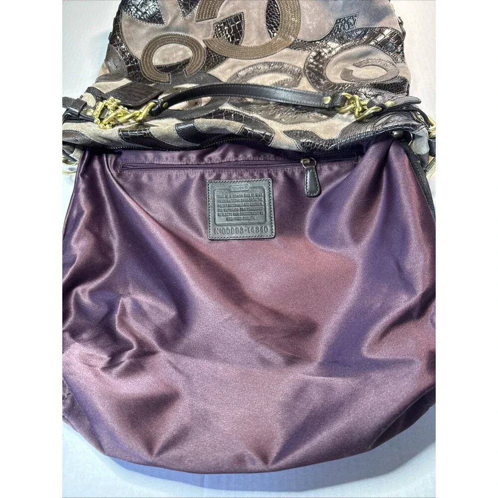 COACH LIMITED ED Brooke #14340 Inlaid C Suede Taupe Brown Hobo Bag Purse Exc C